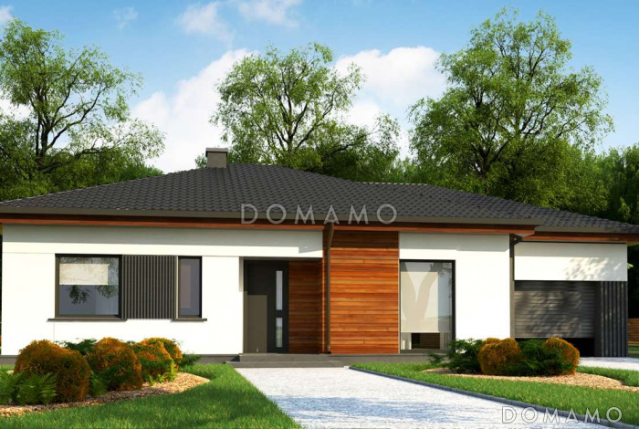 Проект комфортного одноэтажного дома из газобетона с гаражом и тремя спальнями