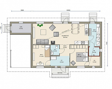 Проект одноэтажного каркасного дома с рациональной планировкой / План 1 этажа