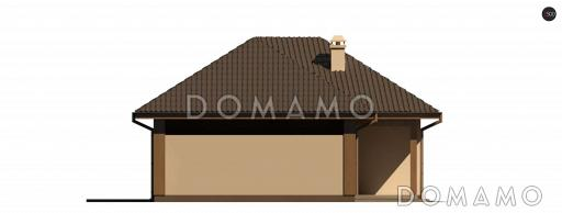 Проект небольшого одноэтажного дома из кирпича с тремя спальнями, красивой угловой террасой и гаражом / Фасад 4