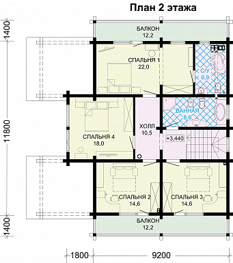 Проект дома из бруса с гостевым блоком / План мансардного этажа