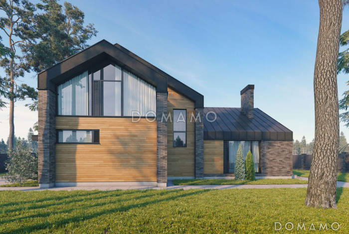 Проект кирпичного дома в стиле барнхаус с мастер-спальней, СПА зоной и автонавесом