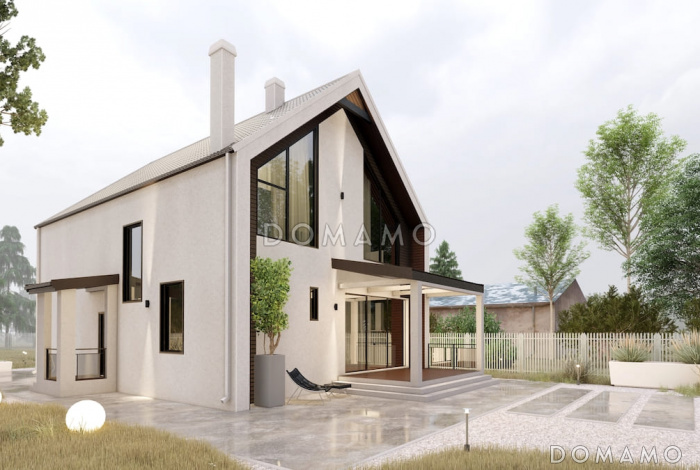 Проект двухэтажного дома с тремя спальными комнатами, балконом и сауной