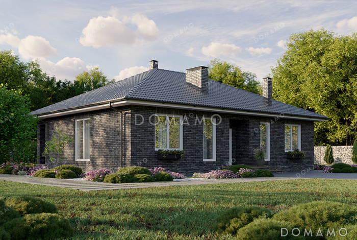 Проект дома из газобетона с тремя спальнями, двумя санузлами и небольшой террасой