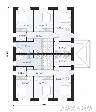 Проект эргономичного дуплекса с 8 спальнями на две семьи S-318 / План 2 этажа