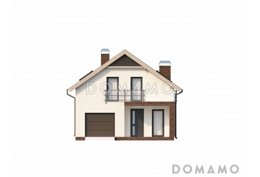 Проект одноэтажного дома из кирпича с мансардным этажом и встроенным гаражом / Фасад 1