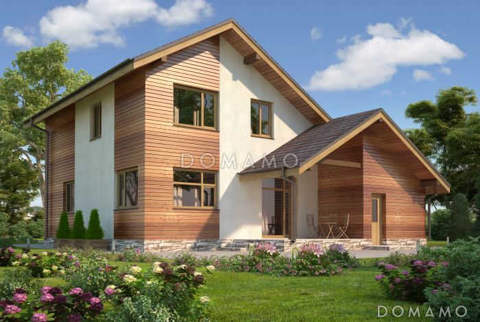 Проект загородного дома с мансардой и гаражом для двух автомобилей