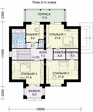Проект дома из СИП панелей с сауной и тремя спальными комнатами / План мансардного этажа