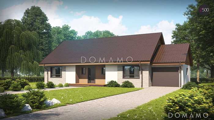 Проект классического одноэтажного дома из газобетона с тремя спальнями и возможностью обустройства мансарды и  с гаражом