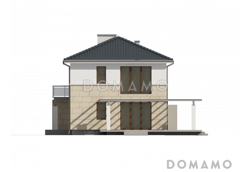 Проект двухэтажного дома из кирпича с гаражом и большой террасой на втором этаже / Фасад 3