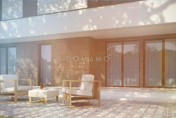 Проект современных мансардных домов-близнецов из газобетона с большим гаражом и открытой террасой на втором этаже