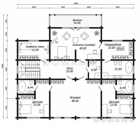 Проект дома из бруса с SPA-зоной и кинотеатром / План 2 этажа
