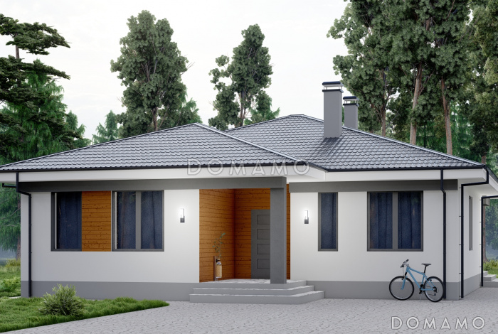 Проект одноэтажного дома в стиле хай-тек с тремя спальнями, гостиной и кабинетом