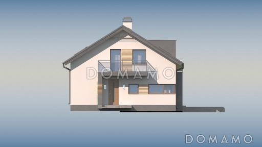 Проект одноэтажного мансардного дома из газобетона с эркером, тремя  балконами и вертикальным мансардным окном / Фасад 4