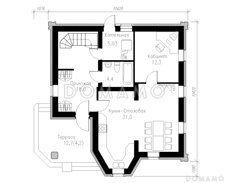 Проект готического коттеджа / План 1 этажа