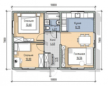 Проект одноэтажного компактного дома в современном стиле / План 1 этажа