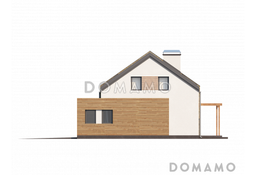 Проект современного мансардного дома из кирпича с пятью комнатами и гаражом / Фасад 4