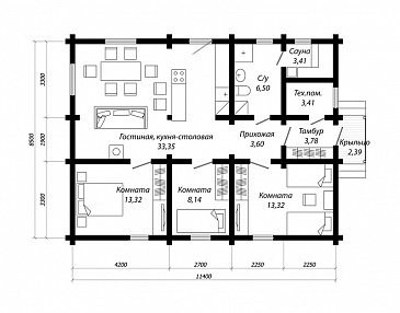 Проект дома из бруса для сезонного проживания / План 1 этажа