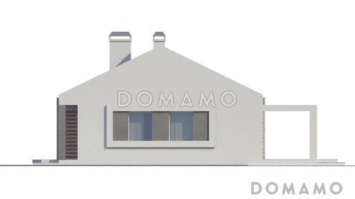 Проект одноэтажного дома из кирпича с современными элементами дизайна, с двумя спальнями и просторной дневной зоной / Фасад 1