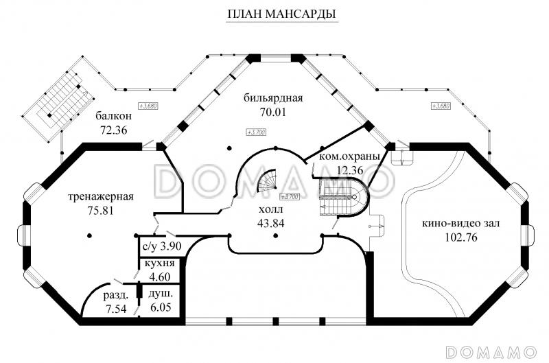 Проект дома для отдыха с мансардой, террасой и эркером / План мансардного этажа