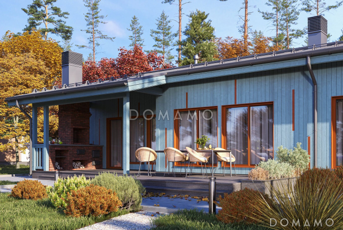 Проект дома в скандинавском стиле с 3 спальнями и барбекю на террасе