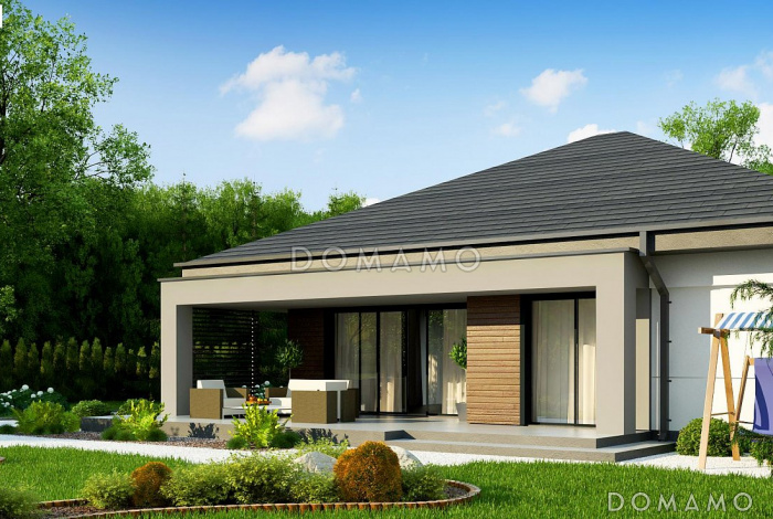 Проект простого комфортного одноэтажного дома из газобетона для небольшой семьи с тремя спальнями