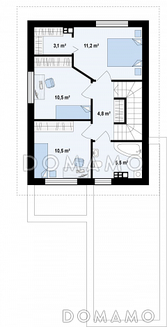 Проект небольшого двухэтажного дома из кирпича с тремя спальнями и балконом, с гаражом / План 2 этажа