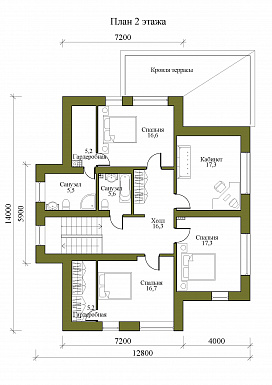 Проект двухэтажного дома с крытой террасой, тремя спальнями и гардеробными / План 2 этажа