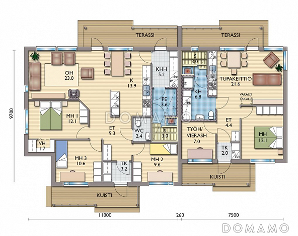 Проект каркасного дуплексного дома / План 1 этажа