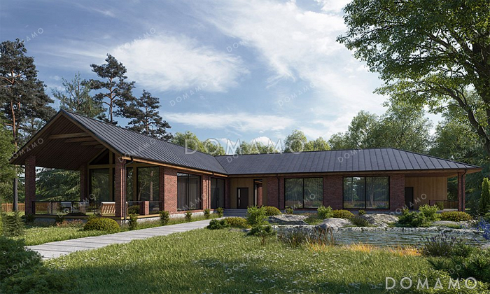 Проект одноэтажного дома с сауной и террасой