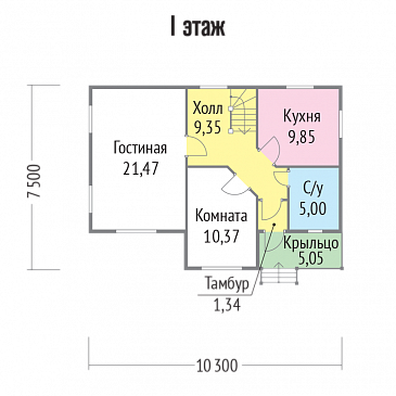 Проект дома из клееного бруса с небольшой кухней  / План 1 этажа