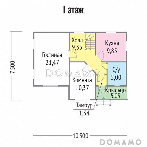 Проект дома из клееного бруса с небольшой кухней  / План 1 этажа