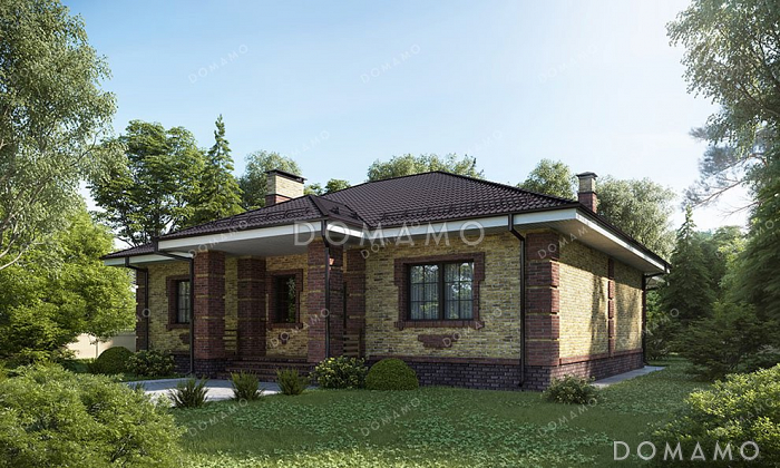 Проект одноэтажного дома с тремя спальнями и террасой