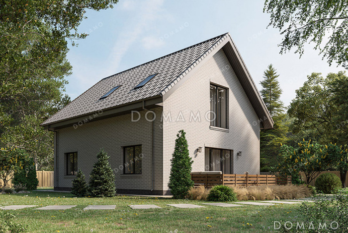 Проект домика с мансардой и встроенным гаражом