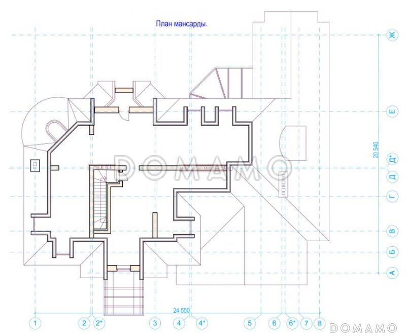 Проект солидного коттеджа с гаражом, сауной и тренажёрным залом / План мансардного этажа