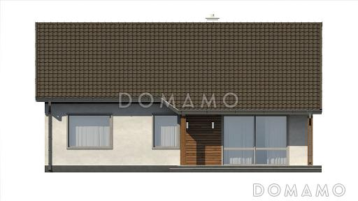 Проект компактного одноэтажного дома из газобетона с острой крышей, с тремя спальнями и небольшой крытой террасой / Фасад 4