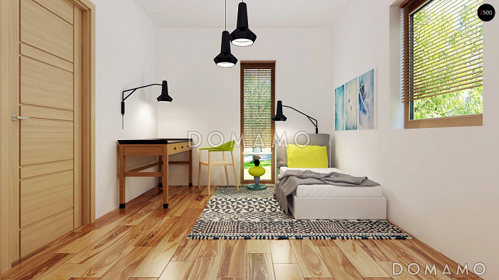 Проект небольшого современного одноэтажного дома из газобетона с двумя спальнями и красивой террасой