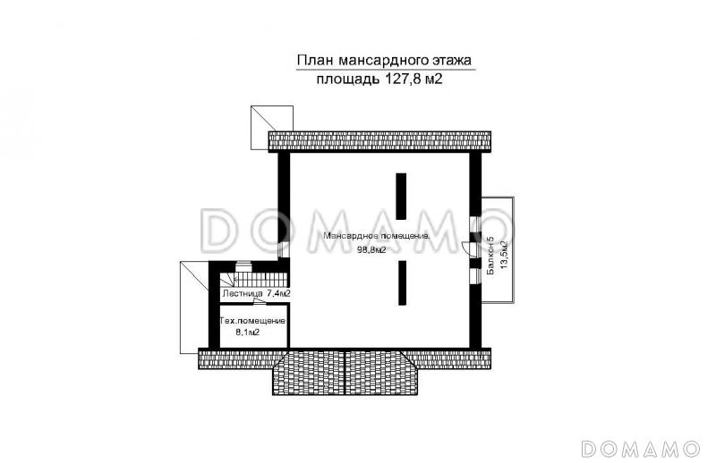Проект загородного дома с пристроенным задним бассейна из светопрозрачных конструкций / План мансардного этажа