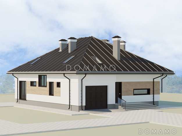 Проект одноэтажного дома в стиле Барнхаус с мансардой, четырьмя спальнями и вторым светом