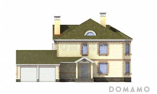 Проект дома с гаражом на две машины и кирпичными стенами / Фасад 1