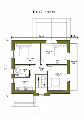 Проект одноэтажного дома из газобетона с мансардой и четырьмя спальнями / План мансардного этажа