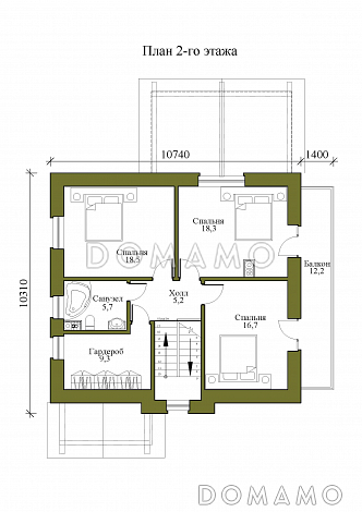 Проект одноэтажного дома из газобетона с мансардой и четырьмя спальнями / План мансардного этажа