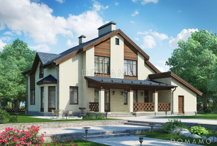 Проект дома с гаражом на две машины и кабинетом на мансардном этаже