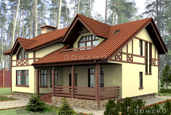 Проект коттеджа с четырьмя балконами