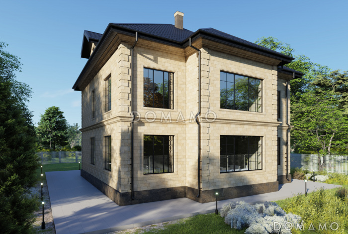 Проект дома с 4 спальнями на мансарде, кабинетом, изолированной кухней и просторной гостиной-столовой