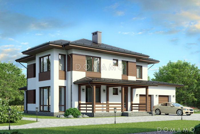 Проект дома из газобетона со светлой верандой