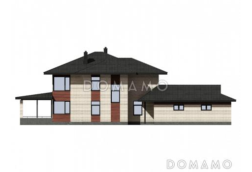 Проект загородного дома с гаражом на две машины, террасой, отдельной гардеробной при входе / Фасад 3