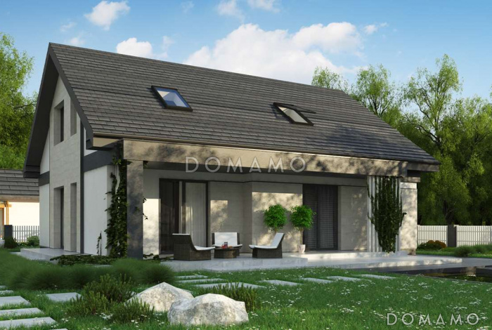 Проект одноэтажного дома с обустроенной мансардой из кирпича с пятью спальнями