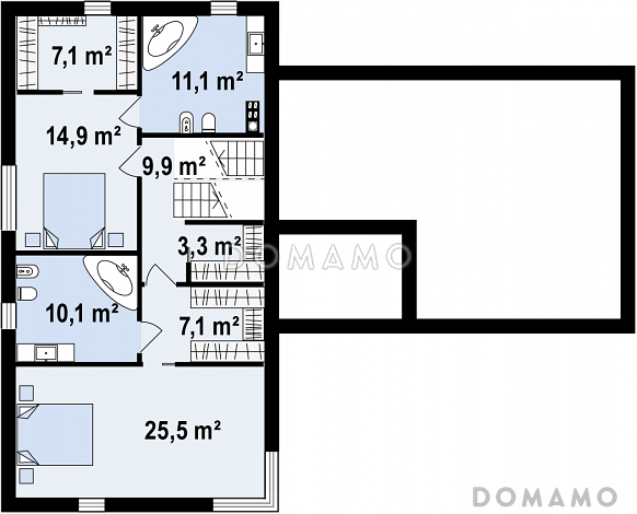 Проект современного двухэтажного дома из газобетона с плоской крышей, с двумя спальнями и подземным гаражом / План 2 этажа