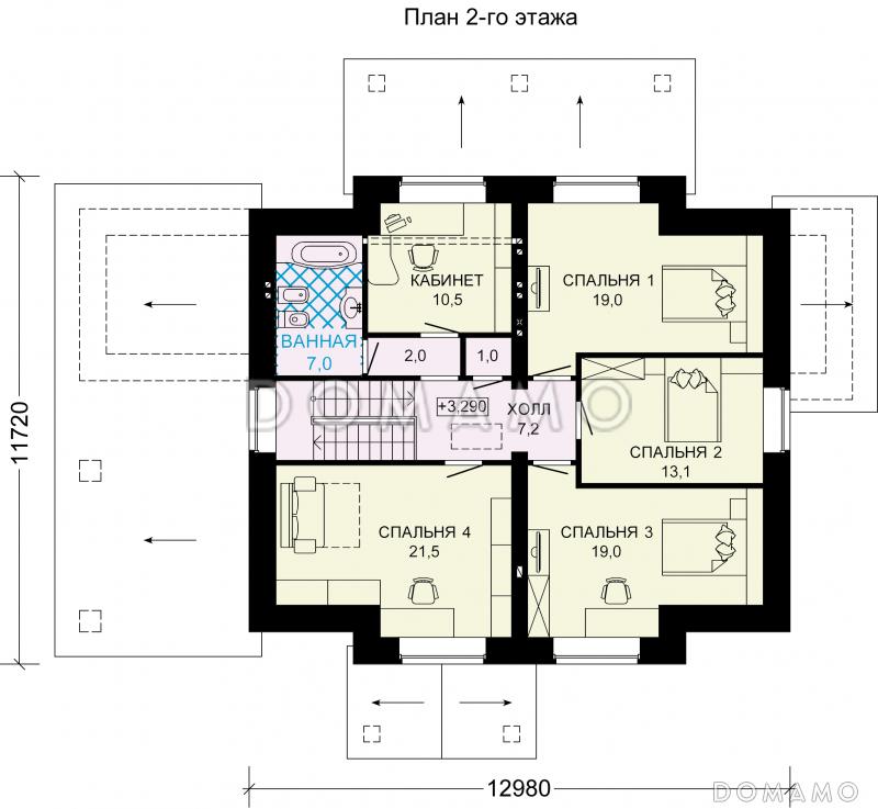 Проект кирпичного дома с площадкой для машины / План 2 этажа