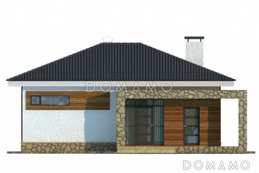 Проект белого одноэтажного дома с авангардным крыльцом / Фасад 1